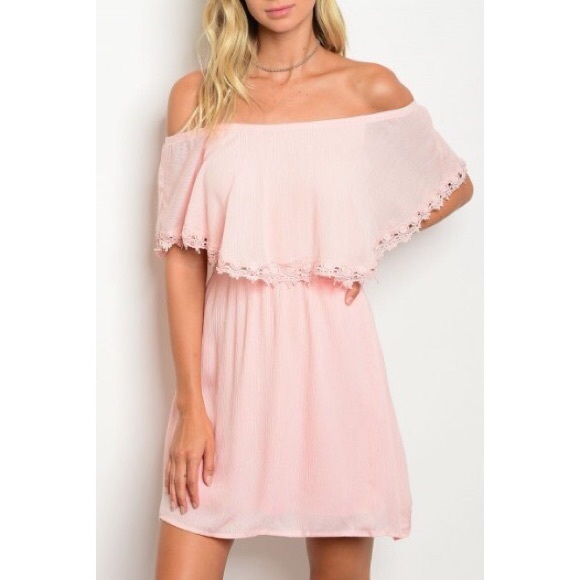 *CLEARANCE* Pink Rose Off Shoulder Mini Dress - Picture 2 of 8